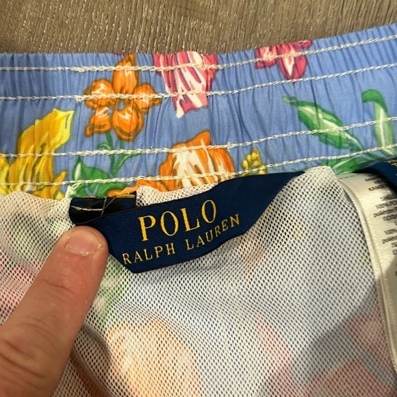 Polo Ralph Lauren XL Fully Lined Light Blue Floral Pattern Logo Swim Trunks - Picture 7 of 12